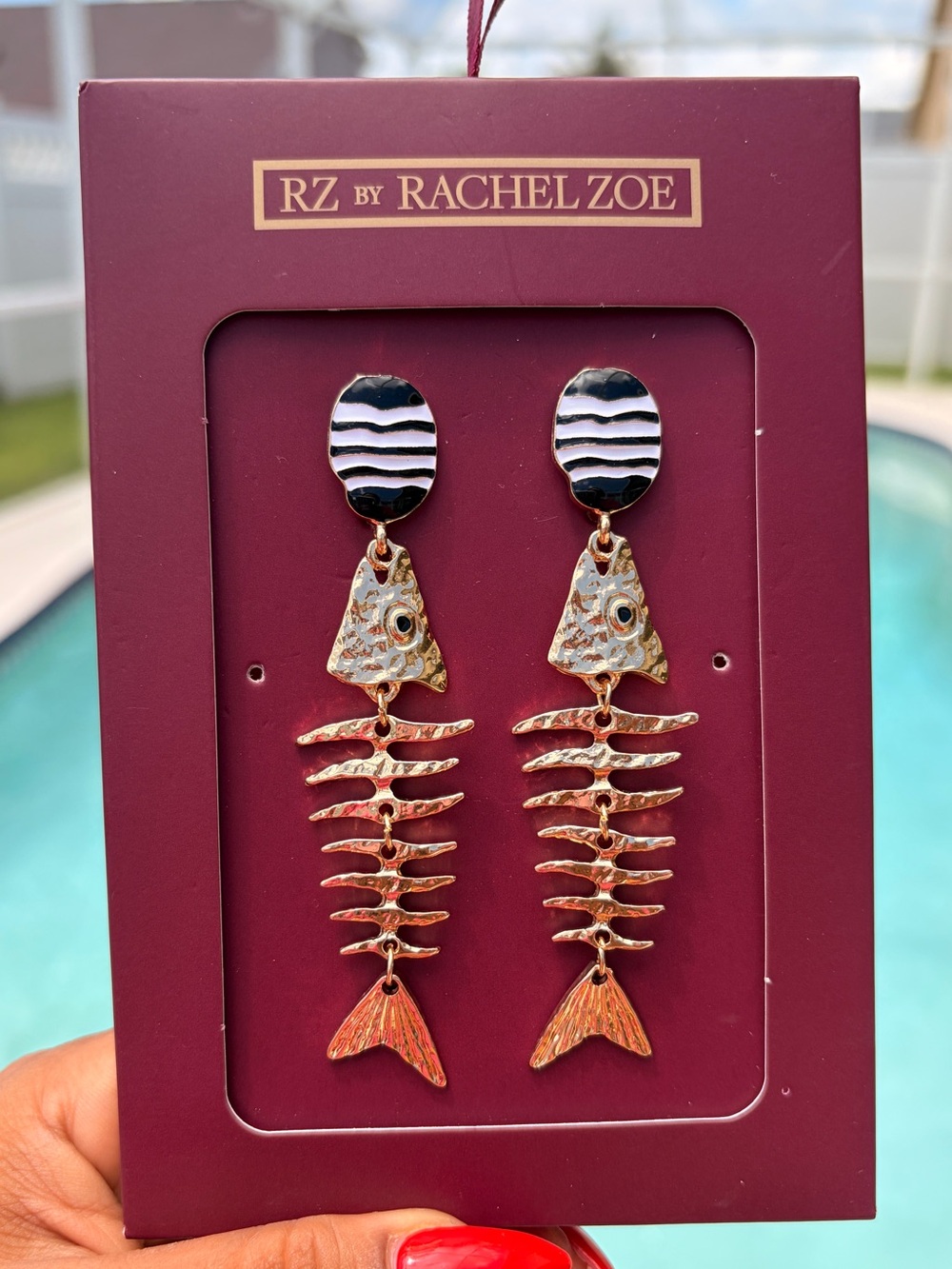 RZ by Rachel Zoe Gold Fishbone Drop Earrings - Black & Gold